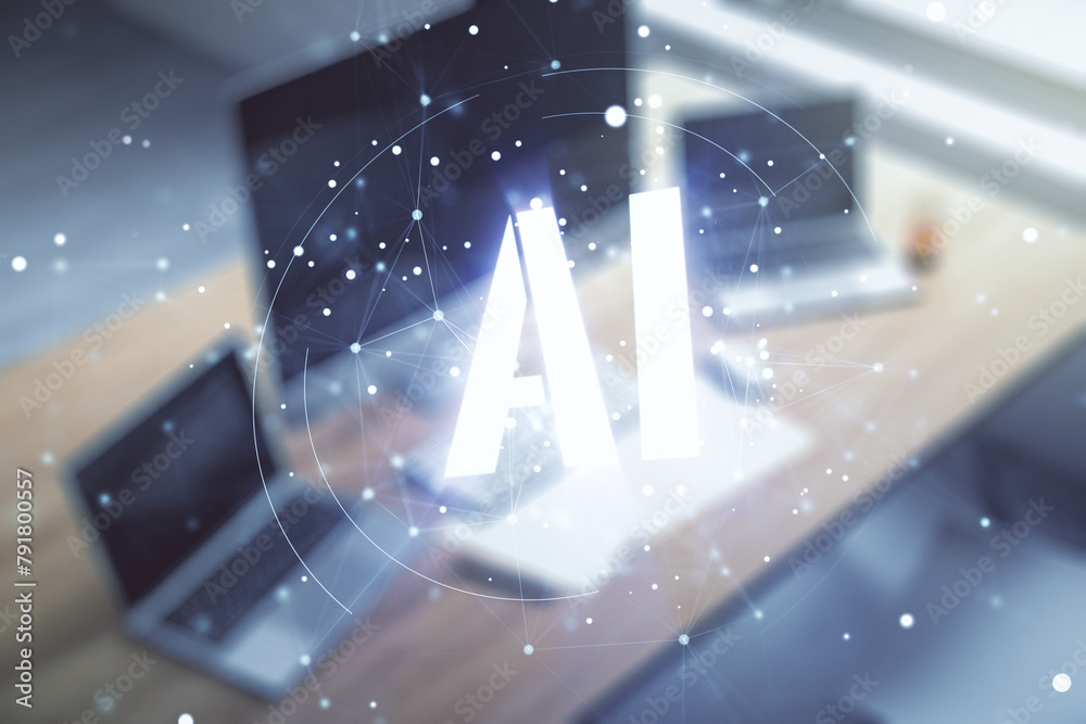 Leinwandbilder creative artificial intelligence symbol concept and modern desktop with computer on background. mult