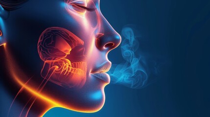 Inflammation of nasal mucous membranes and frontal sinuses in female face