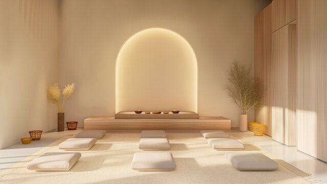  Wellness workshop background in minimalist and beige color.