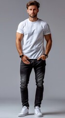 Generative AI : t-shirt design and people concept - close up of young man