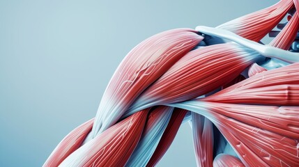 Muscles and arteries of a shoulder on a plain studio background with professional lighting.