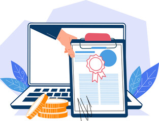 Online signing an agreement or contract, concluding a transaction or employment contract through specialized services, legal and financial document.