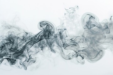 Elegant gray smoke swirls against a white background, creating an abstract and soothing visual.