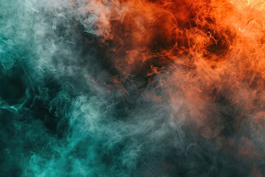 Vivid Red And Teal Smoke Intertwine In An Abstract And Ethereal Dance.