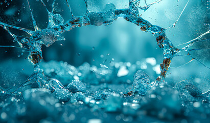 Broken glass and ice with blue tint