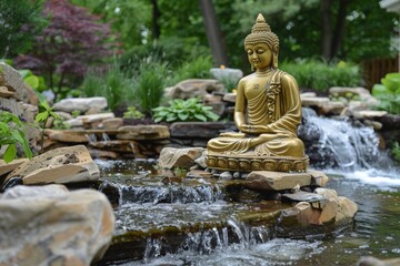 Golden Buddha in Outdoor Garden