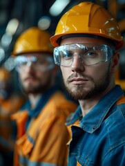 Generative AI :  a workers with glasses in front of an industrial