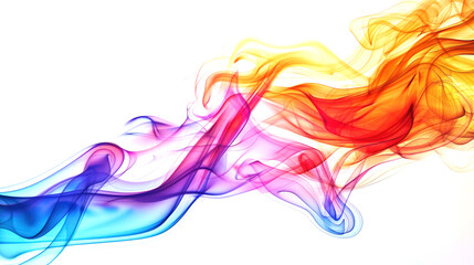Abstract banner on white, ink in blue, purple, pink, orange flowing on white background, waves or smoke 3d effect.