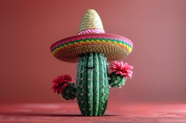 Cinco de mayo mexican fiesta. Cactus wearing a sombrero hat - 791805582
