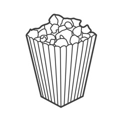 Linear icon of popcorn, depicted in a simple and clean black-and-white design, illustrating the popular snack in a minimalist style.