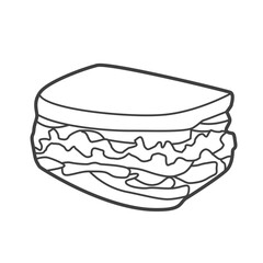 Linear icon of a sandwich, depicted in a simple and clean black-and-white design, illustrating the classic food item in a minimalist style.