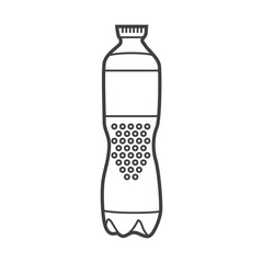 Linear icon of a sparkling water bottle, illustrated in a simple and clean black-and-white design, portraying the popular beverage in a minimalist style.