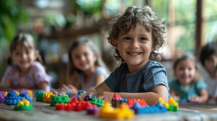 Children Exploring and Learning Through Educational Playtime in Classroom Setting