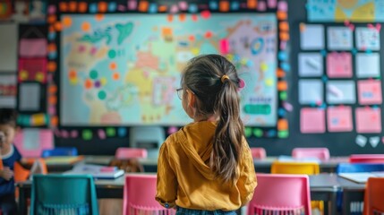Fototapeta premium Colorful Display of Learning Objectives in Smart Classroom Environment
