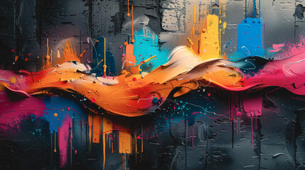 Abstract graffiti on a dark background with drips of paint. - obrazy, fototapety, plakaty