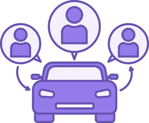 Colored Carpooling Icon. Vector Icon of a Group of People Using One Car. Carsharing. Transport Rental Service
