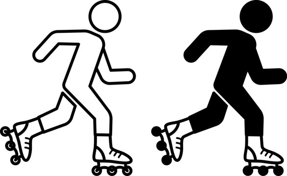 Roller Blading Icons. Black and White Vector Icons of Man on Roller Skates. Fitness skating. Sports and Recreation Concept