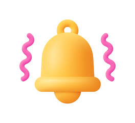 Notification ringing bell with vibration sign. Alert, alarm and message concept. 3d vector icon. Cartoon minimal style.