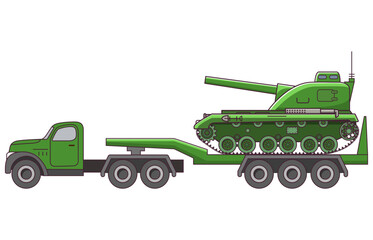Army tank transporter tractor.Military vehicle with gun. Armored vehicle.Army tank transporter truck Military vehicle with gun. Armored vehicle.Weapons for modern warfare.Military truck.Line art vec