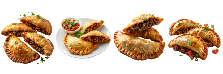 Set of Fried empanadas with minced beef meat  isolated on transparent background