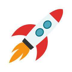 Rocket space ship. Space rocket launch with fire. Business start up concept.