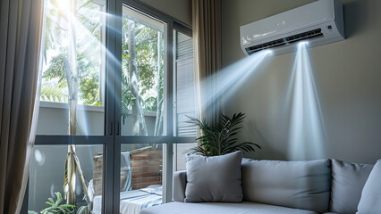 Modern Living Comfort: Energy-Efficient Air Conditioner in Eco-Friendly Living Room