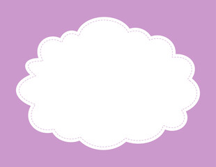 Cartoon frame fun vector background template. Cute cloud border on bright purple backdrop. Playful design for children. Bubble frame good for signage, menu, advertisement, kids web design element.