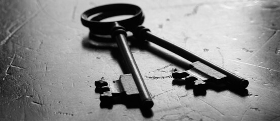 Keys on Wooden Surface to Unlock - 791808974