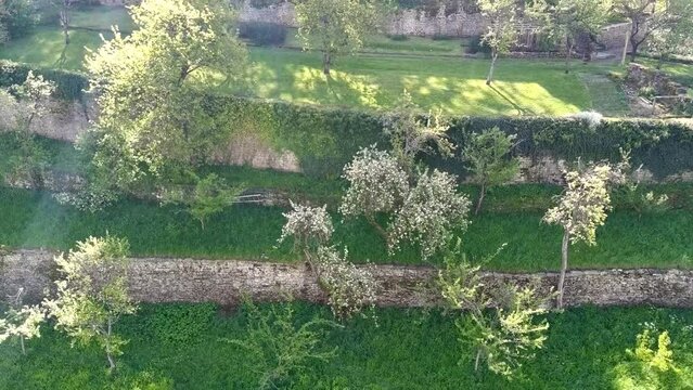Drone flying over Val de Briey, Meurthe-et-Moselle, aerial view of the ramparts