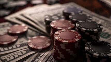 Casino Chip and Money Gamble Gambling Casino Table Aspect 16:9 