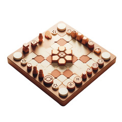 A wooden chess board with a gold and white design, Toy Clipart, 3d render.