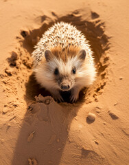 aerial view, desert headgehog, reallife animals, sand desert сreated with Generative Ai
