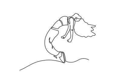 continuous line drawing of a young girl energetic hip-hop dancer woman practicing.Single line art concept of female hip-hop dance. Vector illustration.