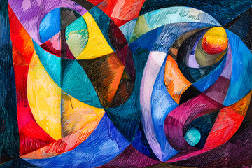 Peinture abstraite avec formes et couleurs