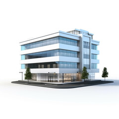 Modern glass office building isolated on white background. City business center