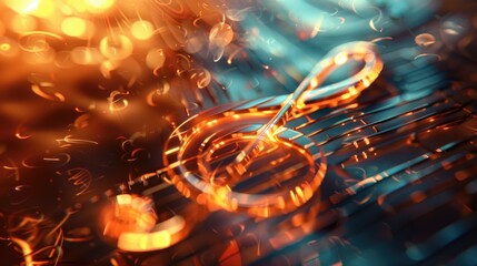 Vibrant Abstract Music Notes with Sparkling Bokeh Background