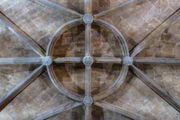 Directly below view of stone ribbed vault in Renaissance Style - 791811502