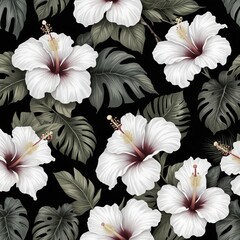 seamless pattern with white flowers - 791811754