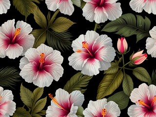 Seamless tropical floral pattern of hibiscus bright - 791811948