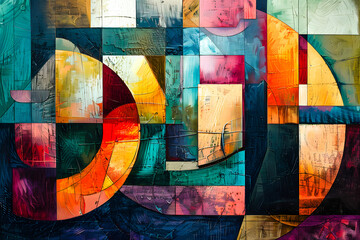 Peinture abstraite avec formes et couleurs