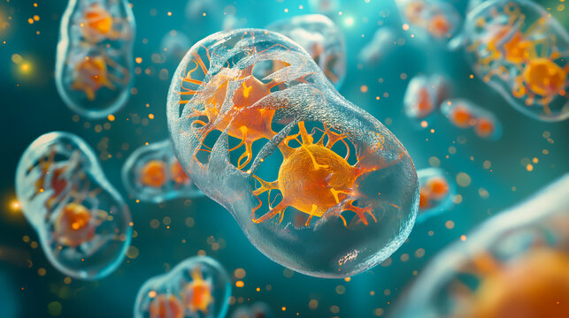 Cellular in action as mitochondria produce energy within animal cells, Biochemistry and metabolic processes