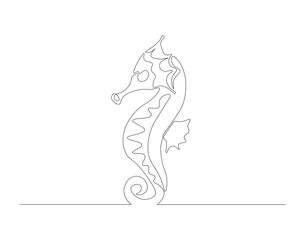 Continuous line drawing of seahorse. One line of seahorse. Marine animal concept continuous line art. Editable outline.