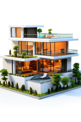 Fototapeta premium Modern luxury cottage isolated on white background. Stylish architecture concept. Private villa