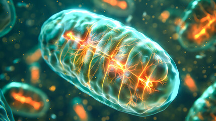 Cellular in action as mitochondria produce energy within animal cells, Biochemistry and metabolic processes - obrazy, fototapety, plakaty