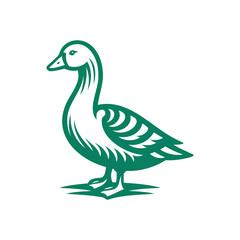 Green and White Illustration of Cartoon Swan
