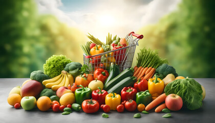 illustration d'une sélection de légumes en super marché - obrazy, fototapety, plakaty