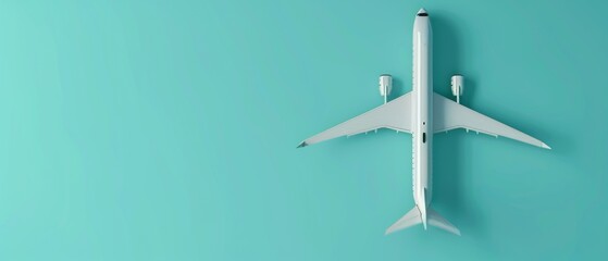 Travel concept with airplane on pastel blue background. 3D rendering