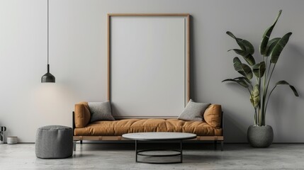 mock up poster frame in modern interior background, living room, Contemporary style