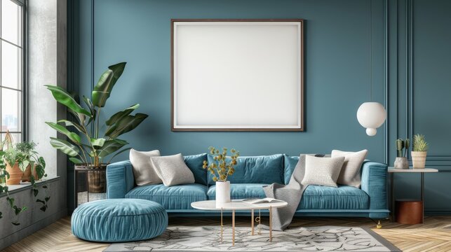 mock up poster frame in modern interior background, living room, Contemporary style