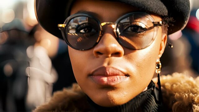 A closeup of a black woman donning a beret with the phrase Power to the People displayed prominently a nod to the use of fashion and language to empower and unify their .